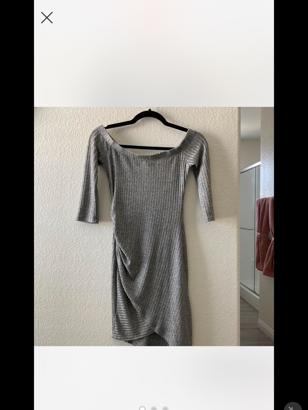 Fashion Magazine Silver Ribbed Off-Shoulder Midi Dress